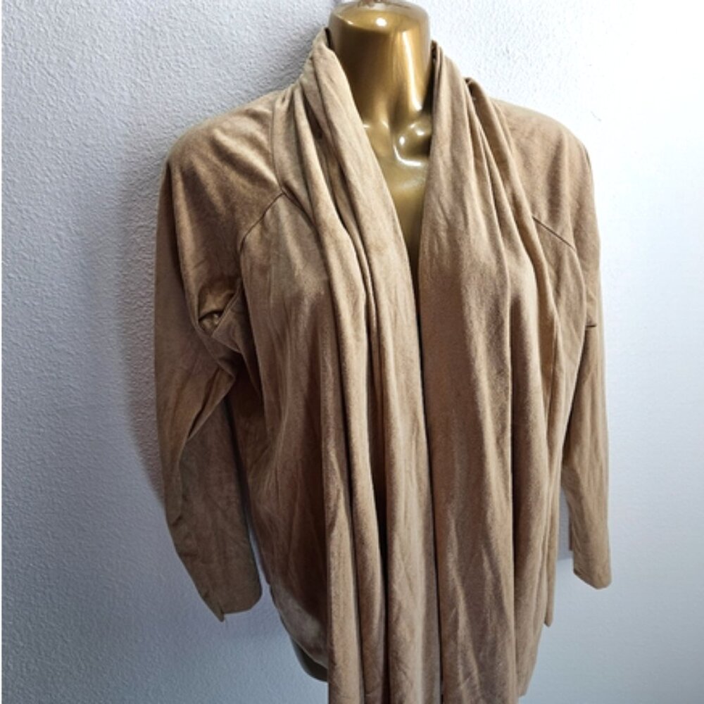 Chico's tan faux suede open front flowing cardigan jacket size 1